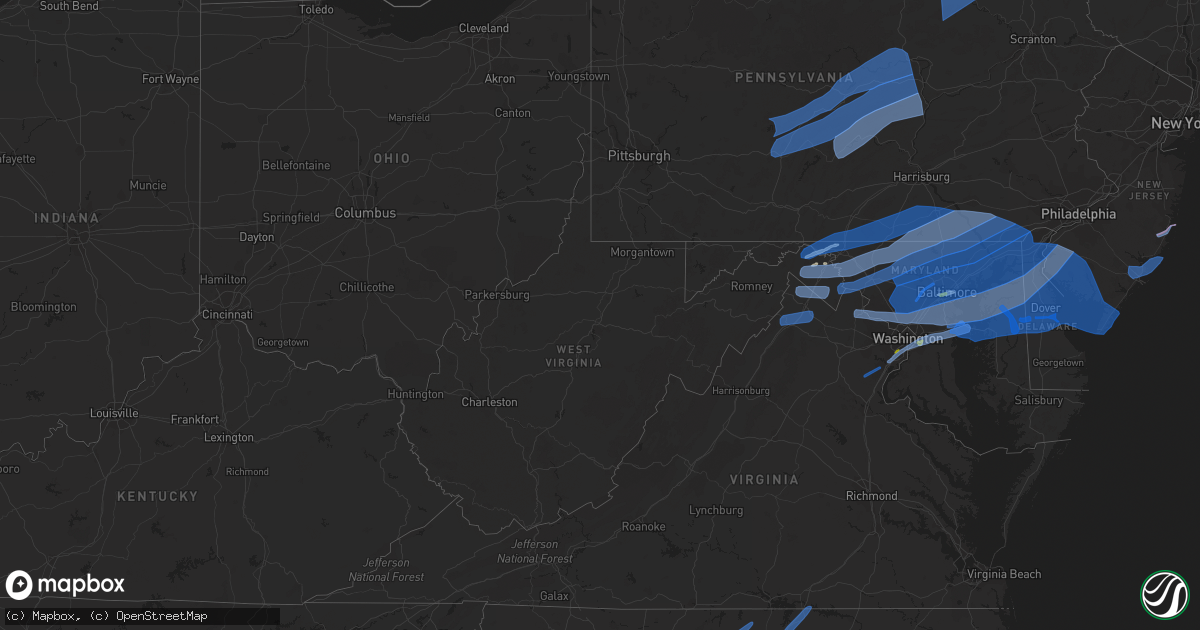 Hail map in West Virginia on April 13, 2020