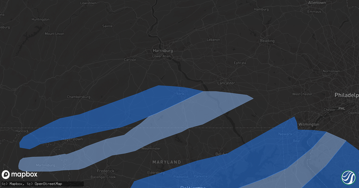 Hail map in York, PA on April 13, 2020