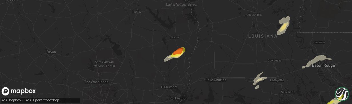 Hail map in Kirbyville, TX on April 13, 2021