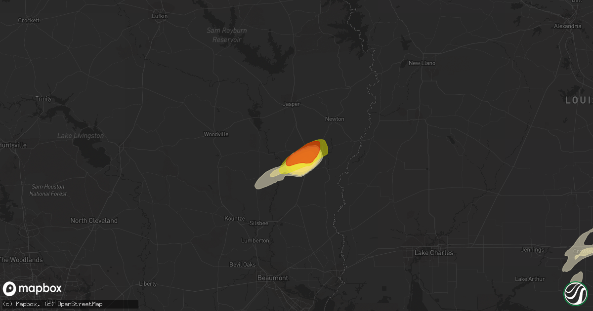 Hail map in Kirbyville, TX on April 13, 2021