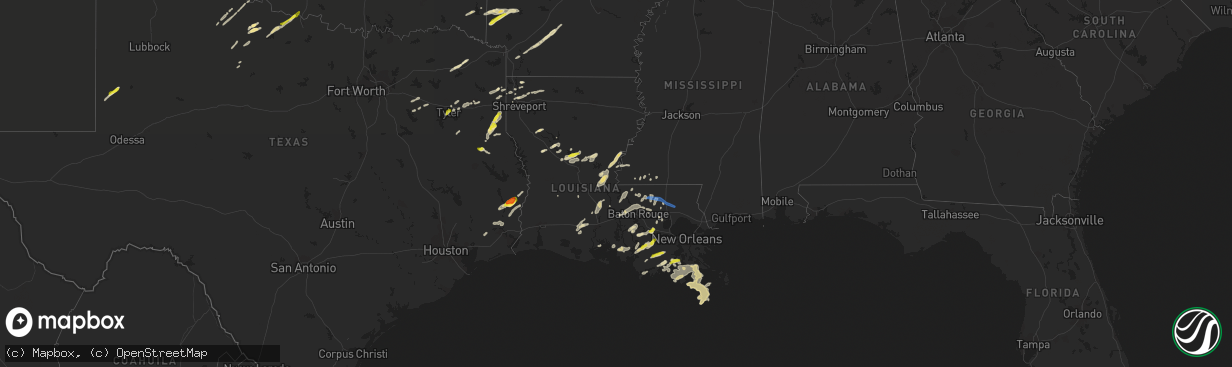 Hail map in Louisiana on April 13, 2021