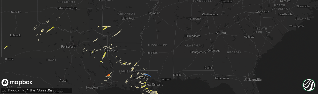 Hail map in Mississippi on April 13, 2021