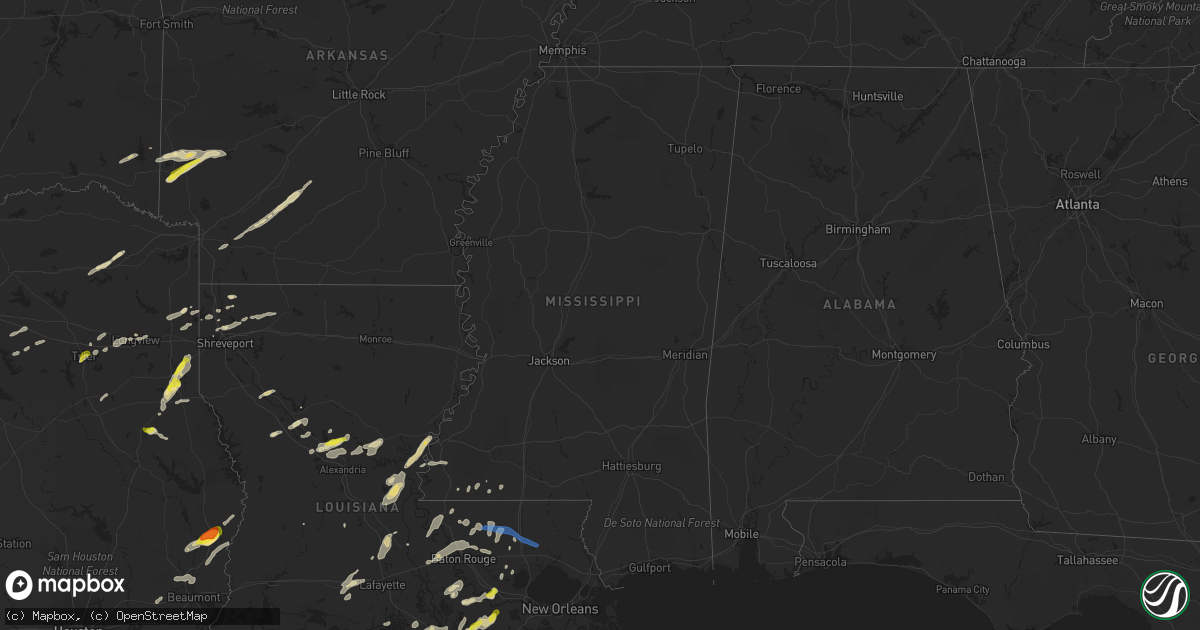 Hail map in Mississippi on April 13, 2021