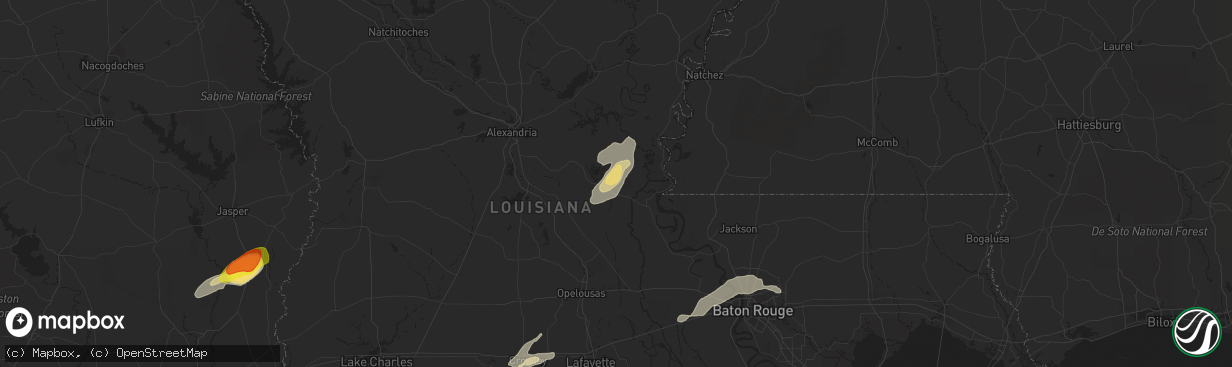 Hail map in Moreauville, LA on April 13, 2021