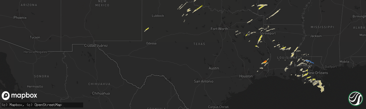 Hail map in Texas on April 13, 2021