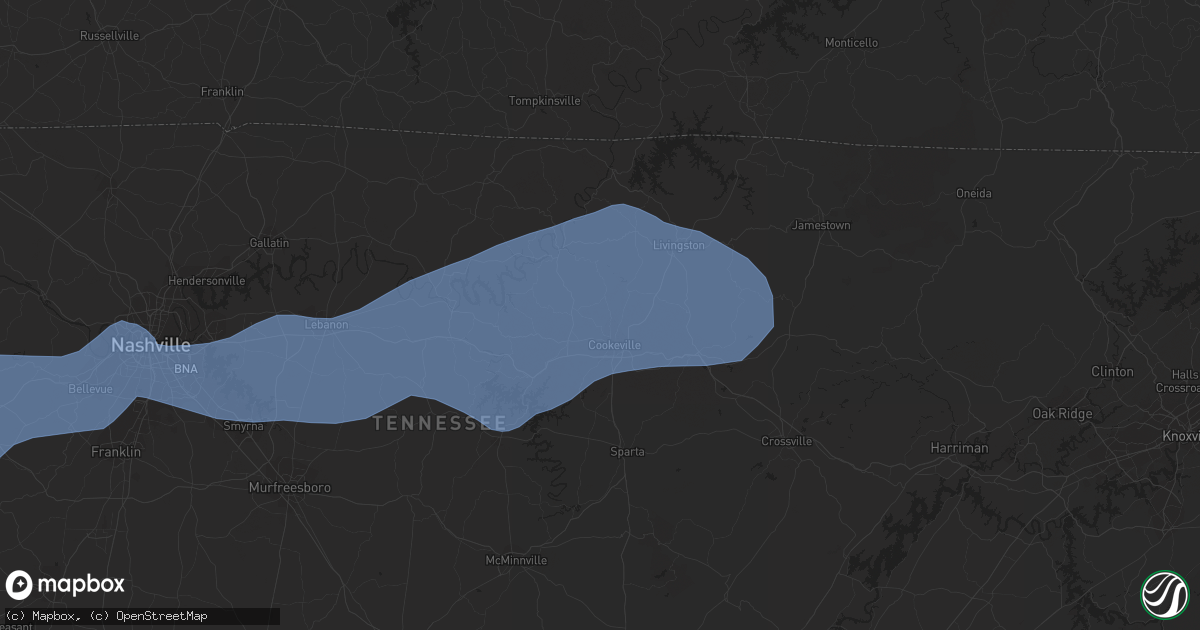 Hail map in Cookeville, TN on April 13, 2022
