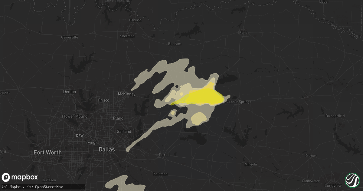 Hail map in Greenville, TX on April 13, 2022