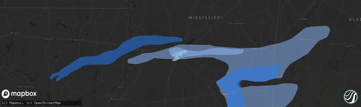 Hail map in Jackson, MS on April 13, 2022