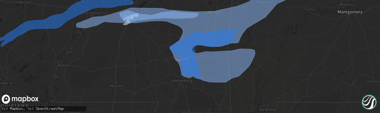 Hail map in Laurel, MS on April 13, 2022