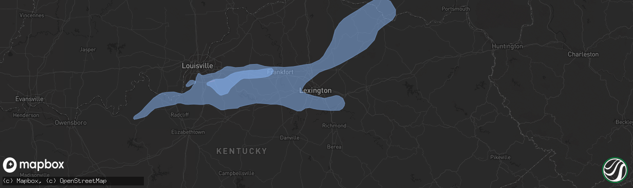 Hail map in Lexington, KY on April 13, 2022