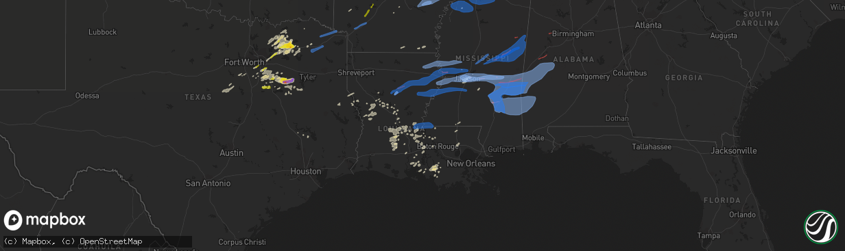 Hail map in Louisiana on April 13, 2022