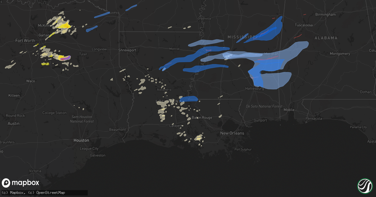 Hail map in Louisiana on April 13, 2022