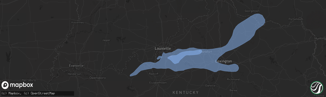 Hail map in Louisville, KY on April 13, 2022