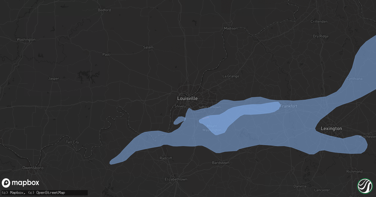 Hail map in Louisville, KY on April 13, 2022