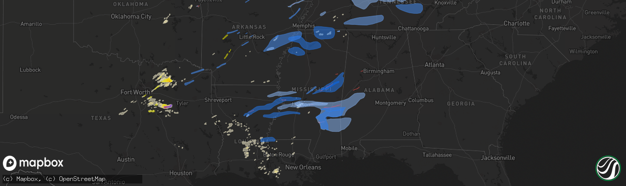 Hail map in Mississippi on April 13, 2022