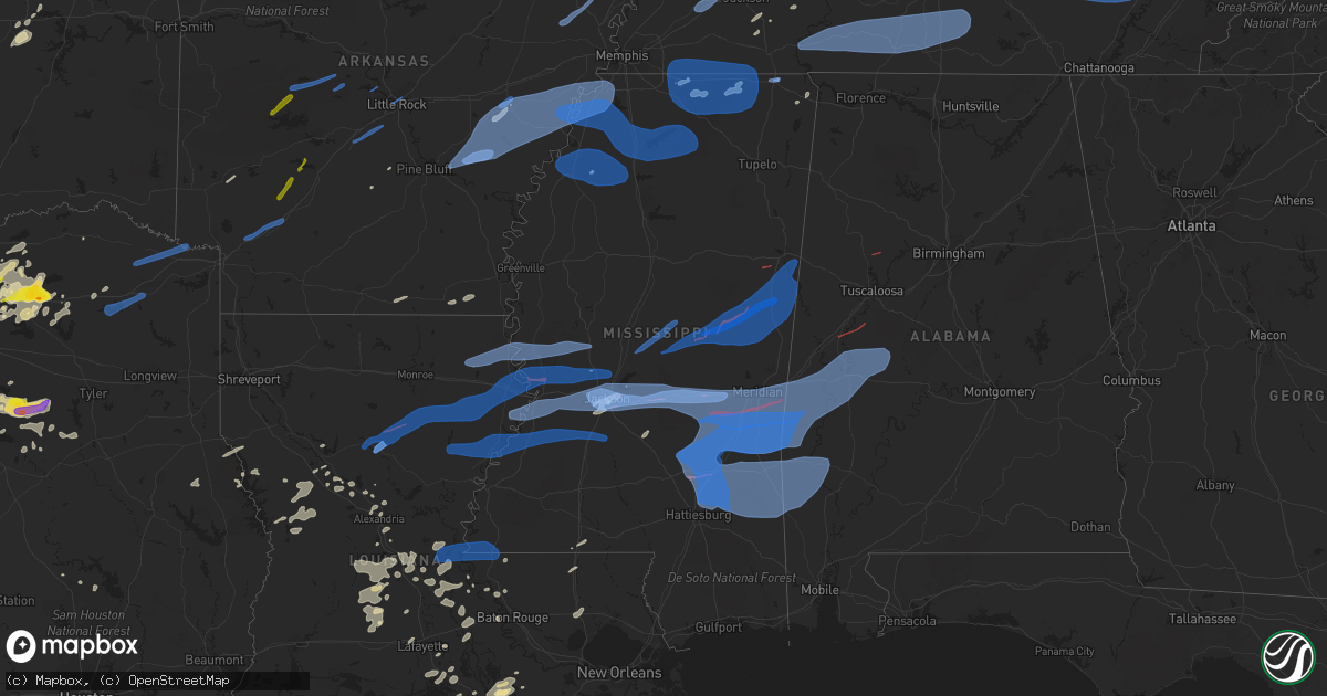 Hail map in Mississippi on April 13, 2022