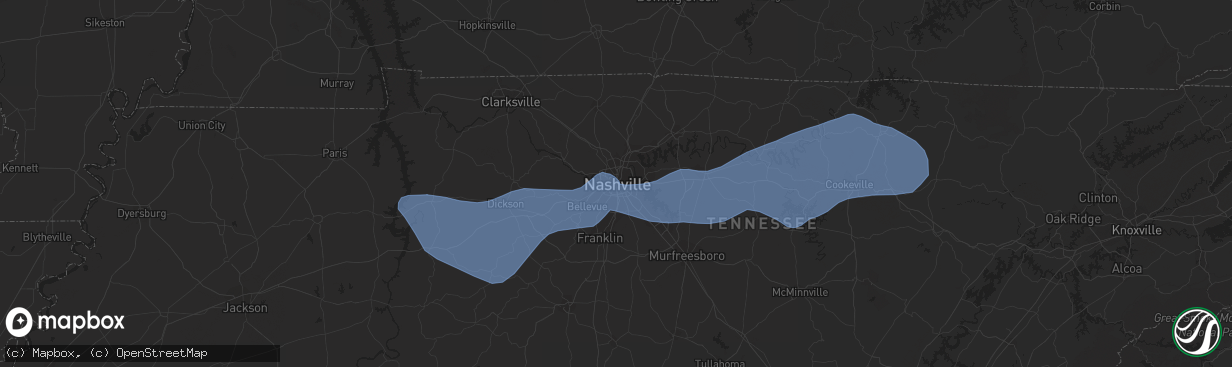 Hail map in Nashville, TN on April 13, 2022