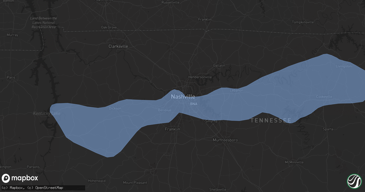 Hail map in Nashville, TN on April 13, 2022