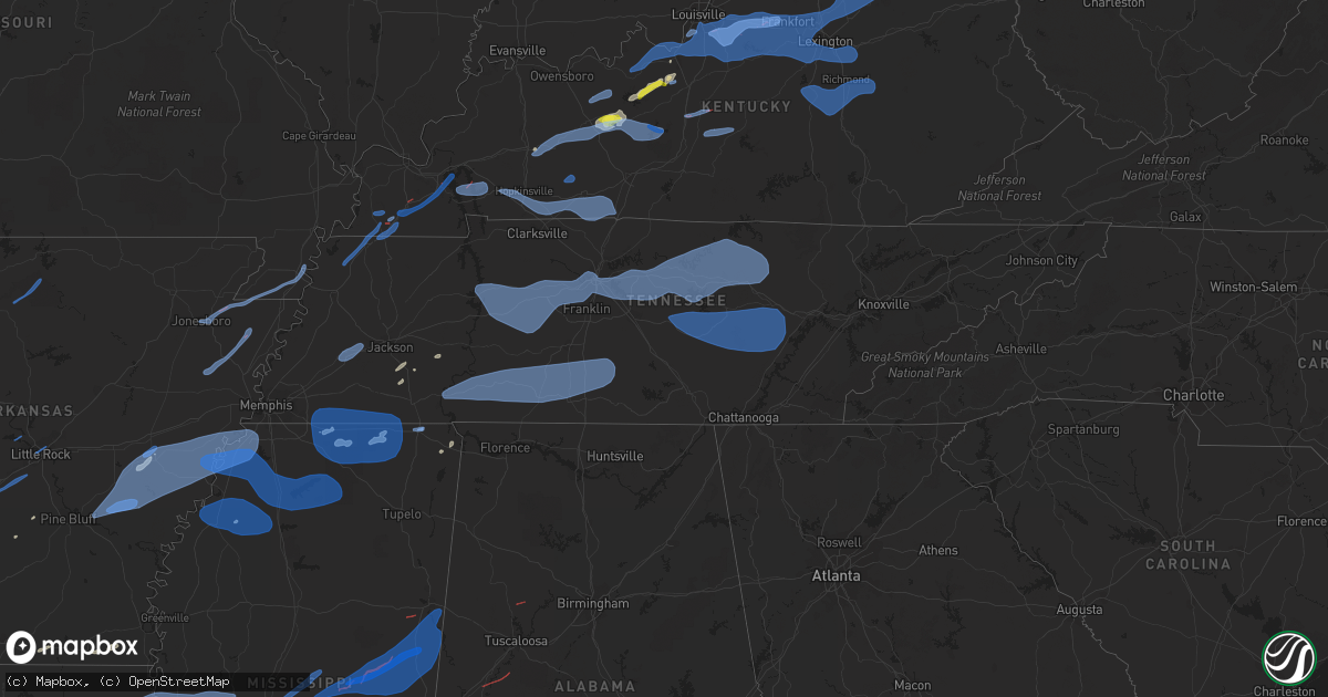 Hail map in Tennessee on April 13, 2022