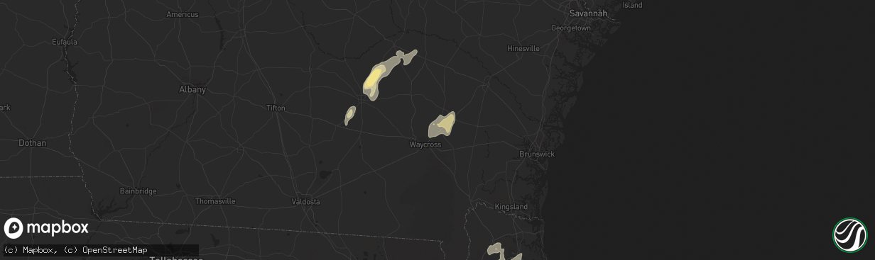 Hail map in Blackshear, GA on April 13, 2023