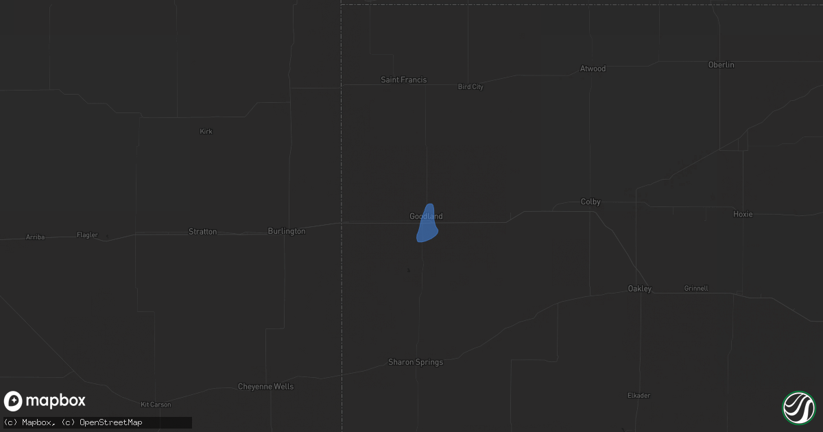 Hail map in Goodland, KS on April 13, 2023