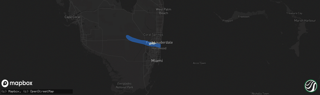 Hail map in Hollywood, FL on April 13, 2023