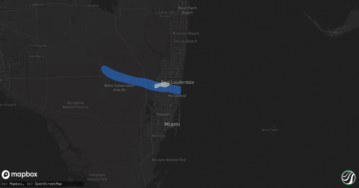 Hail map in Hollywood, FL on April 13, 2023