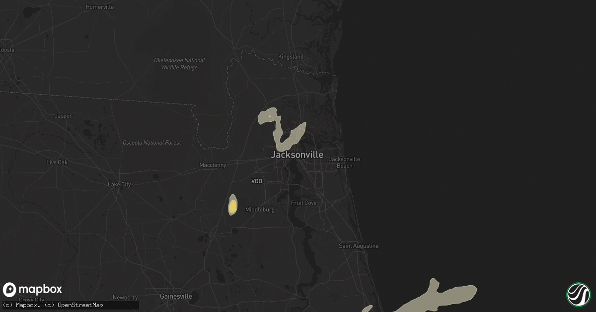 Hail map in Jacksonville, FL on April 13, 2023