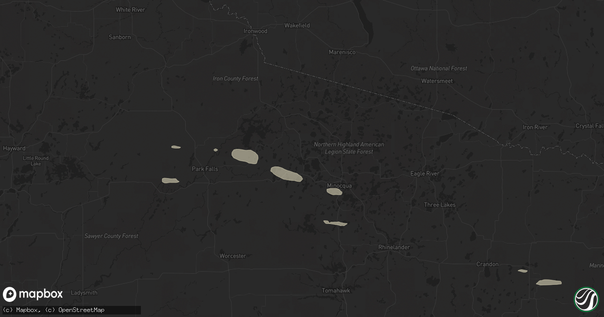 Hail map in Lac Du Flambeau, WI on April 13, 2024
