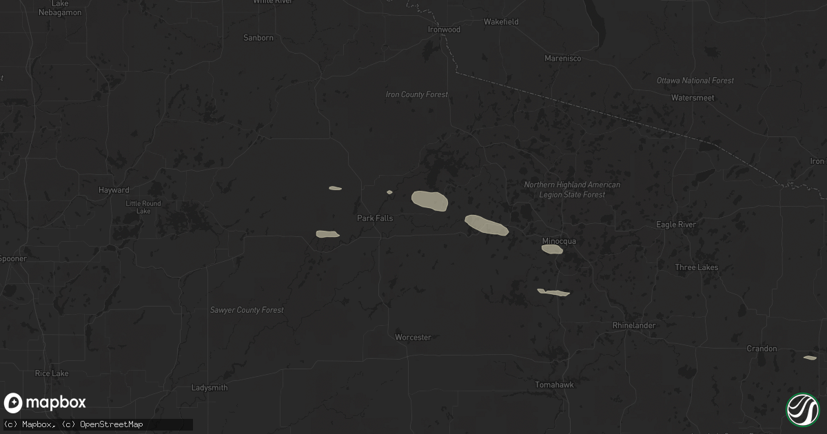 Hail map in Park Falls, WI on April 13, 2024
