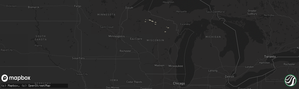 Hail map in Wisconsin on April 13, 2024
