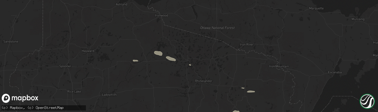 Hail map in Woodruff, WI on April 13, 2024