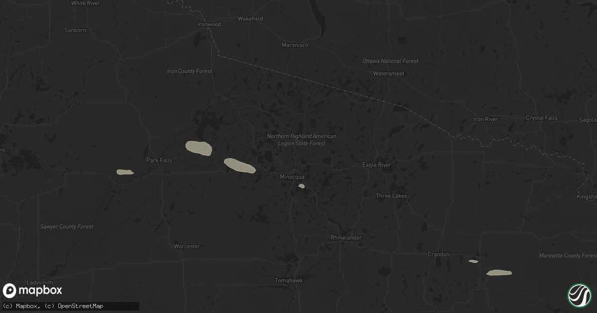 Hail map in Woodruff, WI on April 13, 2024