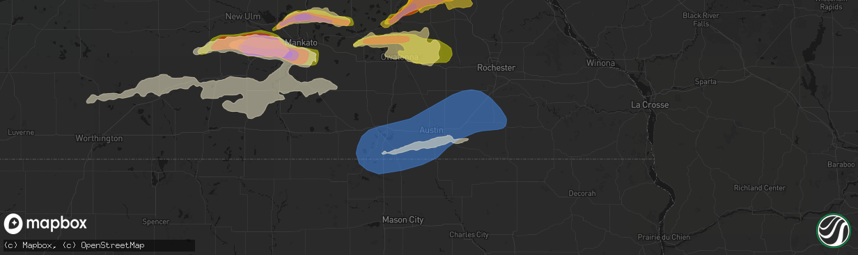 Hail map in Austin, MN on April 13, 2026