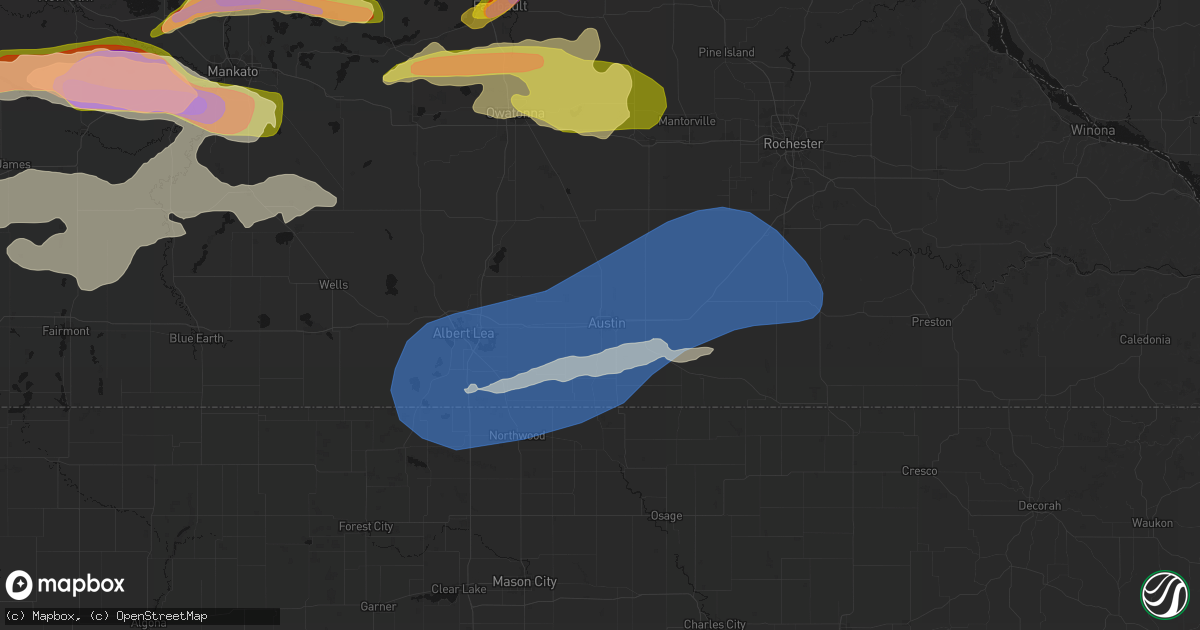 Hail map in Austin, MN on April 13, 2026