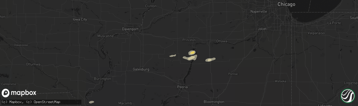 Hail map in Bradford, IL on April 13, 2026