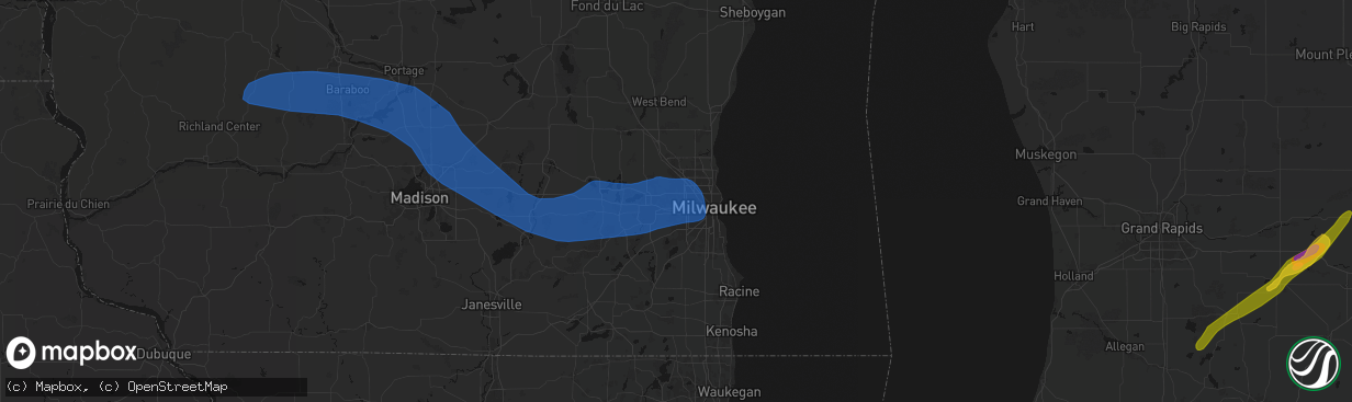 Hail map in Brookfield, WI on April 13, 2026