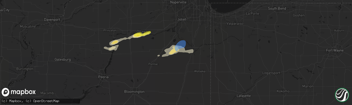 Hail map in Buckingham, IL on April 13, 2026