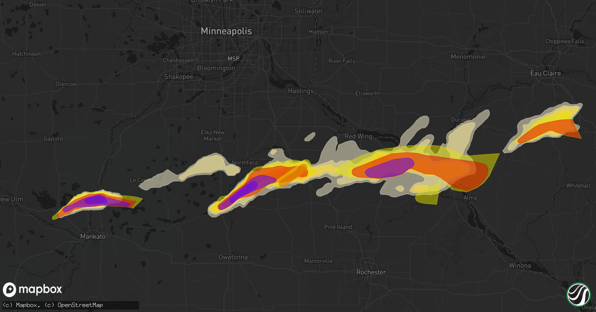 Hail map in Cannon Falls, MN on April 13, 2026