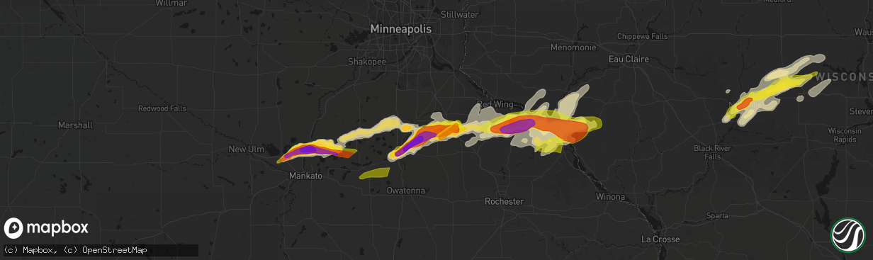 Hail map in Dennison, MN on April 13, 2026