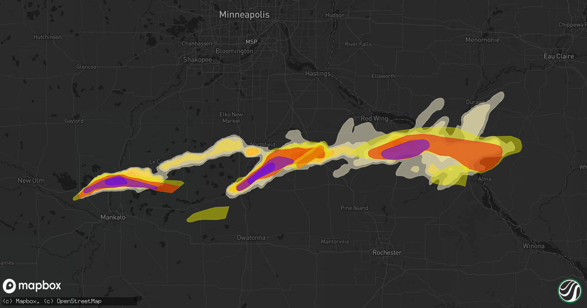 Hail map in Dennison, MN on April 13, 2026