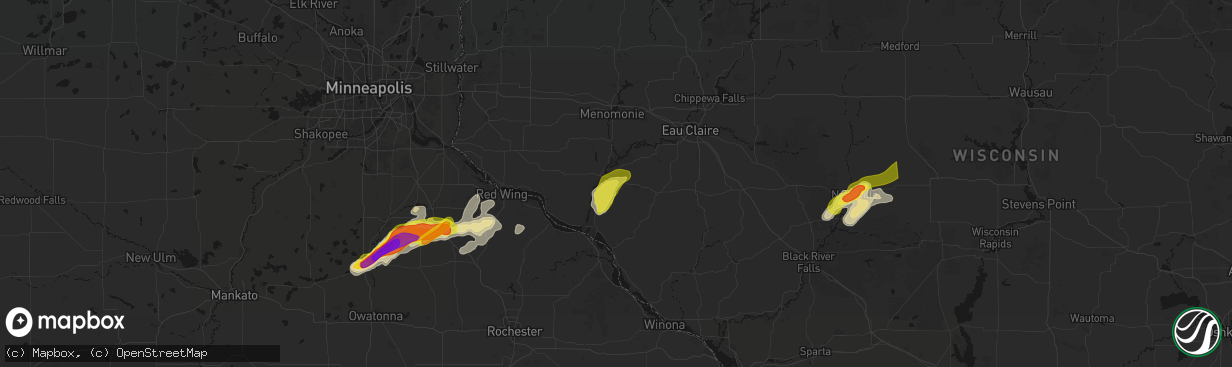 Hail map in Durand, WI on April 13, 2026