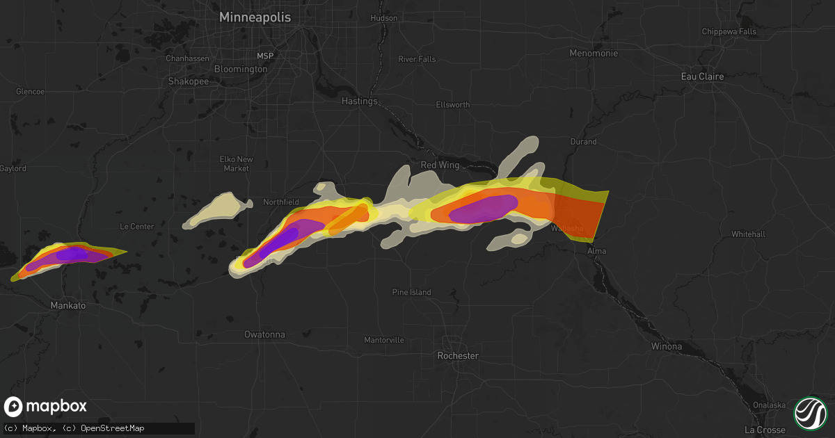 Hail map in Goodhue, MN on April 13, 2026