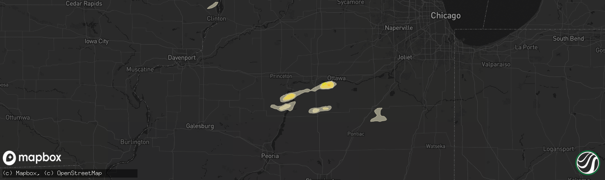 Hail map in Granville, IL on April 13, 2026