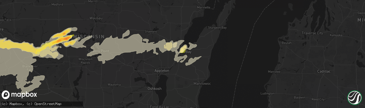 Hail map in Green Bay, WI on April 13, 2026