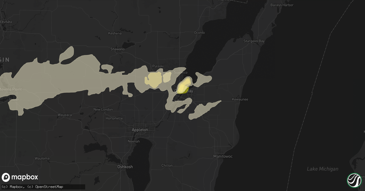 Hail map in Green Bay, WI on April 13, 2026