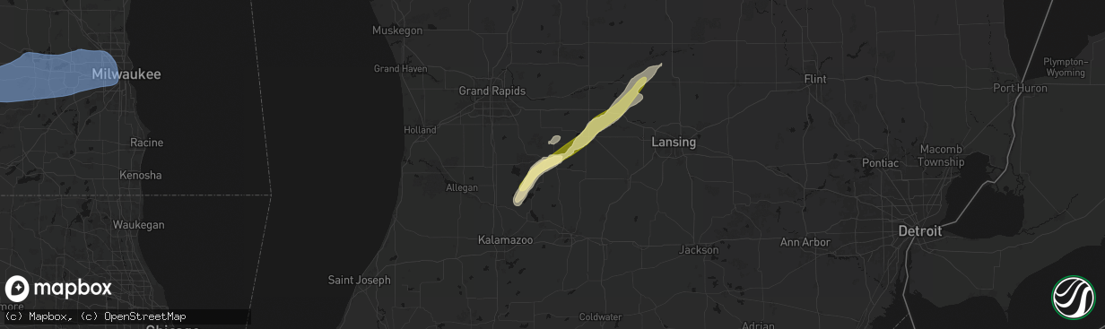 Hail map in Hastings, MI on April 13, 2026