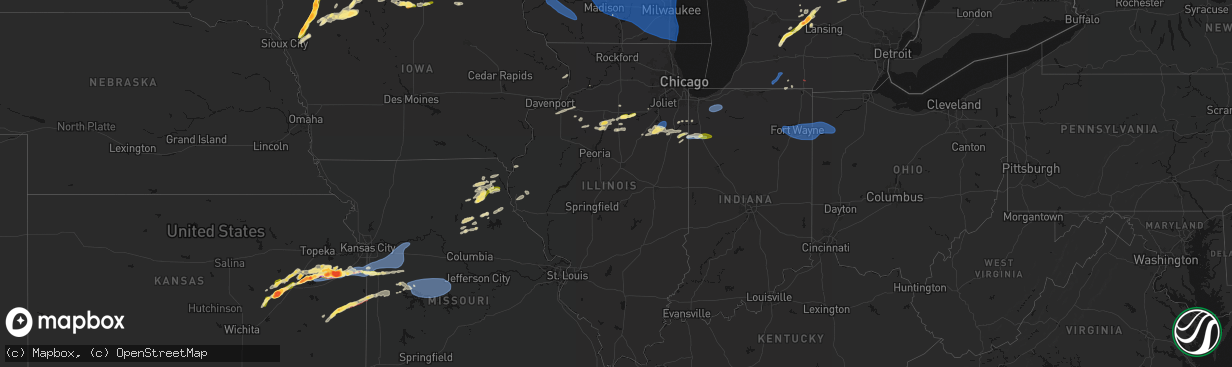 Hail map in Illinois on April 13, 2026