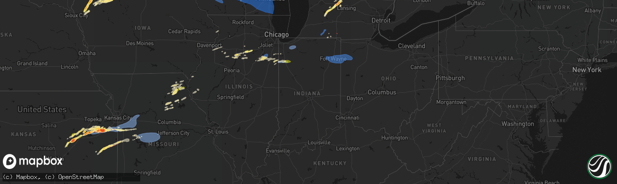 Hail map in Indiana on April 13, 2026