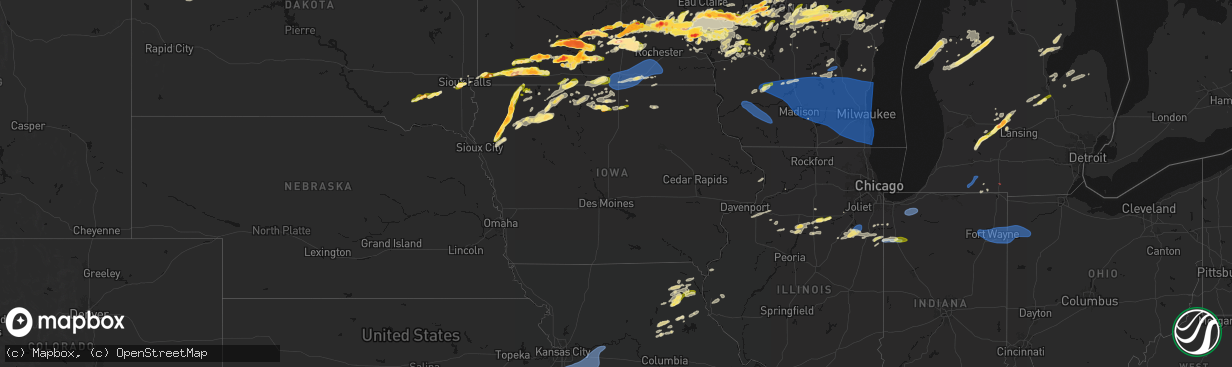 Hail map in Iowa on April 13, 2026